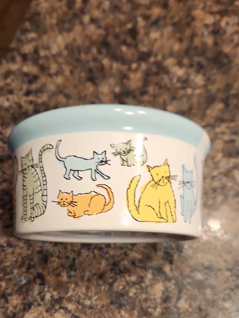 Ceramic Cat Print Pet Bowl - Light Blue 6